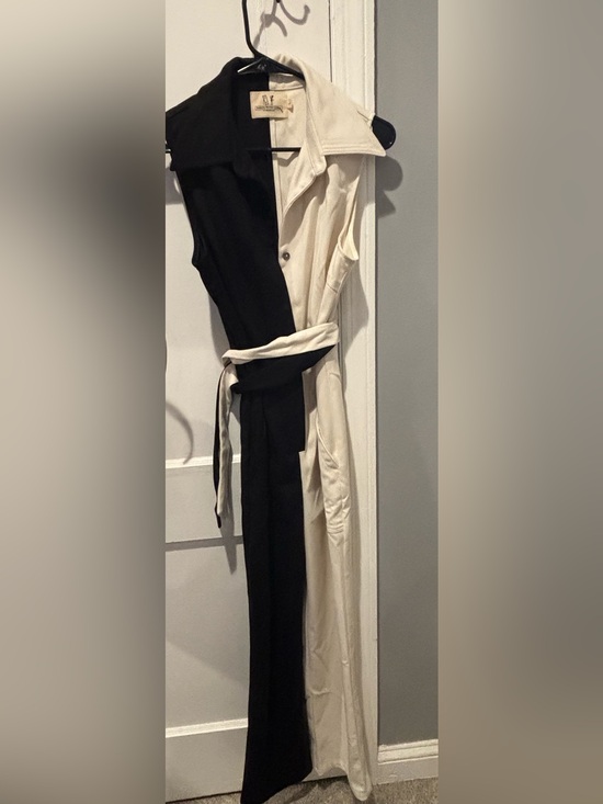 Fashion Brand Company Pants - Fashion Brand Company Two-Tone Black and Cream Sleeveless Jumpsuit with Tie Belt